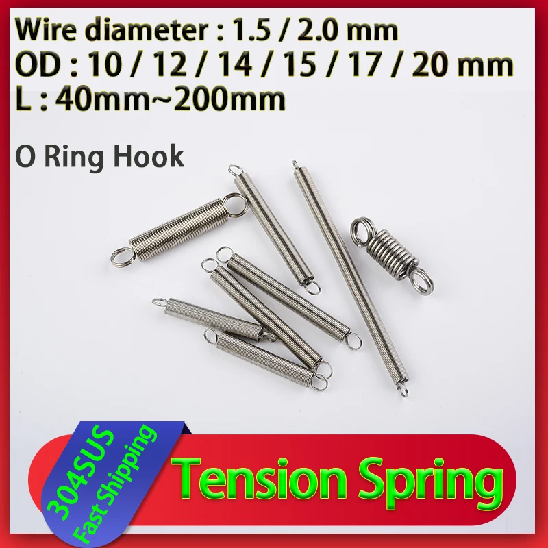 

Wire Diameter 1.5mm 2.0mm O Ring Hook 304 Stainless Steel Coil Cylindroid Helical Pullback Extension Tension Spring