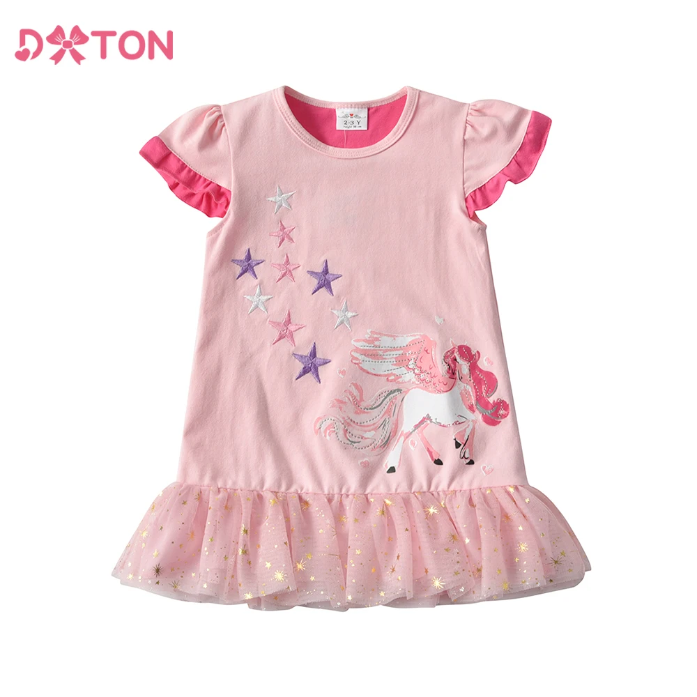 

DXTON Girls Summer Tops Ruffles Sleeve Children T-shirts For Girls Star Unicorn Applique Kids Cotton Tees Cartoon Girls Clothes