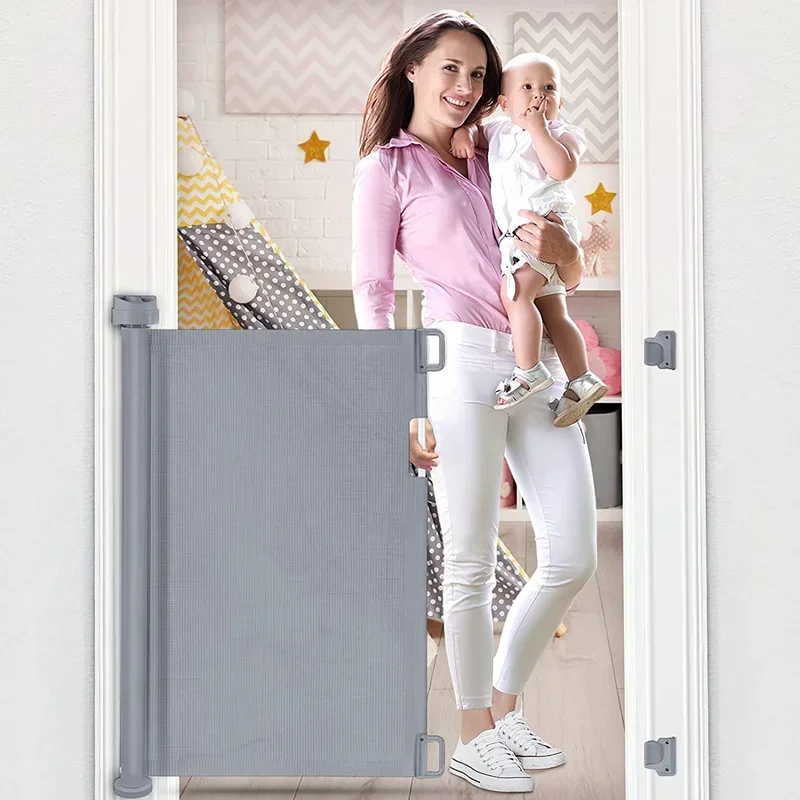 Grainbuds New Portable Folding Baby Safety Gates Pet Barrier Mesh Fences Aluminum Easy To Install Playpen Guardrail Knob Design 4