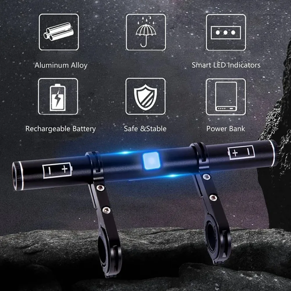 Bicycle Handlebar Extended Bracket Rechargeable Batteries Power Bank for Bike Headlight Holder Support MTB Accessories