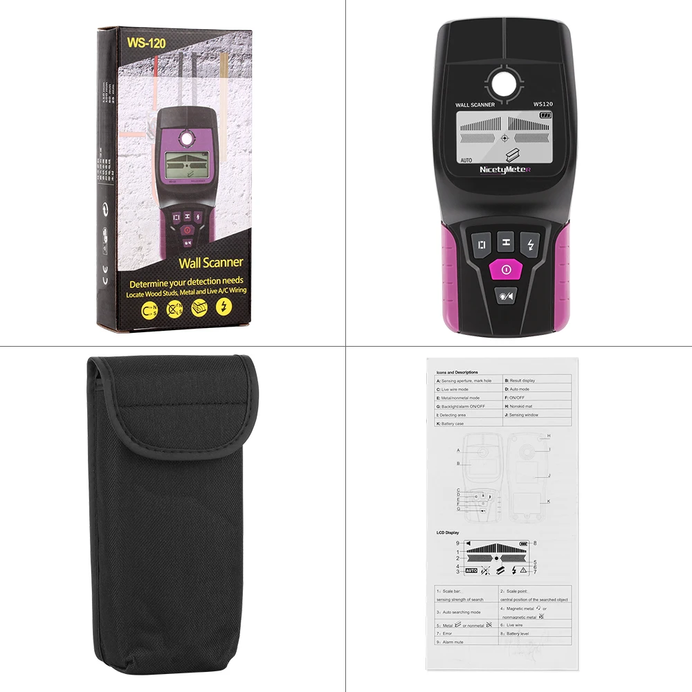 RZ Wall Scanner Multifunction Wall Detector Live Wires Cable PVC Water Pipe Metal Finder Scanner 6