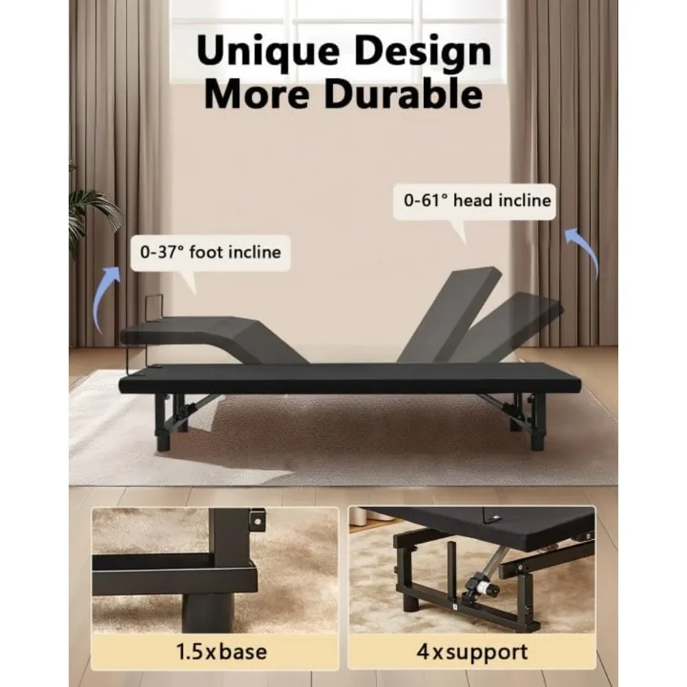 King Adjustable Bed Frame with Fabric Cover, Quiet Motor, Head & Foot Incline, Zero Gravity, Wireless Remote Control, Bed Frame 4