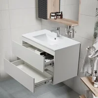 Bathroom Vanity Wall Mounted Floating Vanity Two Drawers Storage Cabinet with White Ceramic Integrated Sink 1