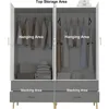 Wardrobe Armoire with 4 Doors, 4 Drawers and 2 Hanging Rods, Twill Wood Closet Storage with Metal Cabinet Legs, Wardrobes 4