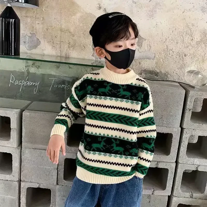 소년을위한 가을 겨울 니트 스웨터 한국 아동 의류 2023 어린이 크리스마스 스웨터 어린이 8 9 10 11 12 13 14 15 년