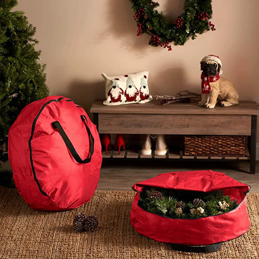 Foldable Xmas Decoration Wreath Storage Bag Christmas Tree Oxford Cloth Bag For Storing Christmas Utenciles Garland Home Storage