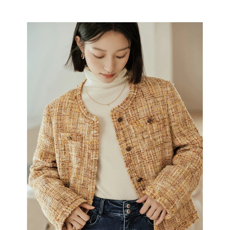 INMAN Women 90% White Duck Down Jacket 2023 Winter Long Sleeve Round Neck Loose Tweed Coat Elegant Fashion Versatile Warm Tops
