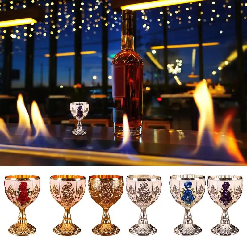 

Mini Wine Goblet Zinc Alloy Retro Embossed Wine Cup European Style Champagne Cocktail Glasses Goblet Gift For Bar Home Decor