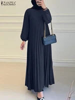 ZANZEA Islamic Hijab Women Abaya Robe Elegant Muslim Fashion O Neck Solid Pleated Dress Spring 2025 Casual Loose A-line Vestidos