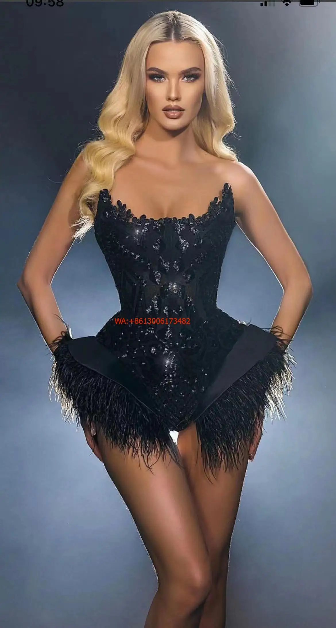 

High Quality Women Black Lace Fur Tassel Sleeveless Evening Dress Sexy Lady Design Bikini Style Party Short Black Lace Dress