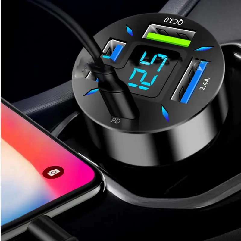 

66W Fast Charging Without Heating 12V Car Adapter QC3.0 Illuminated Adapter 4 Ports USB Mobile Phones Digital Cameras Tablets...