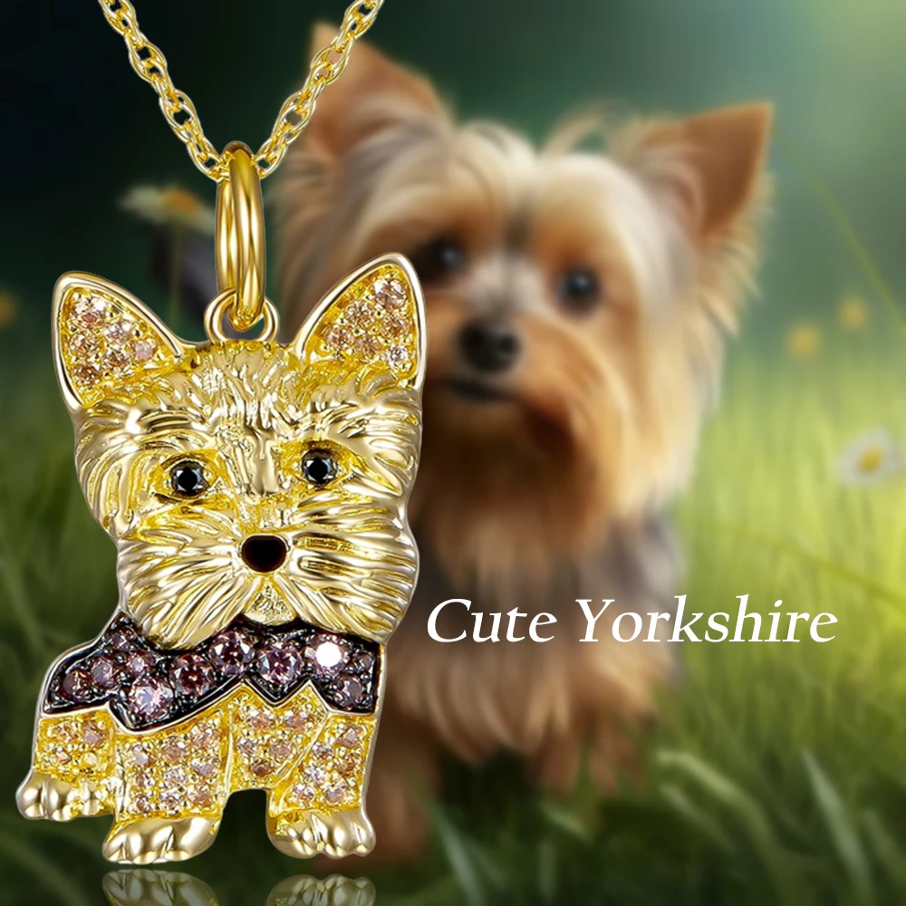Collier pendentif Yorkshire mignon exquis pour femme, élégant, animal de compagnie, chiot, bijoux, accessoires pour animaux, amoureux des chiens, mémorial, cadeaux de naissance 1