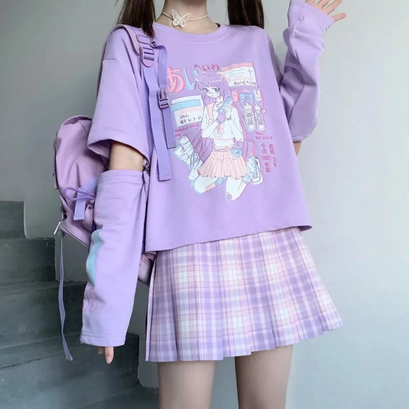 Camiseta E Anime feminina, roupa Harajuku com capa de braço, blusa