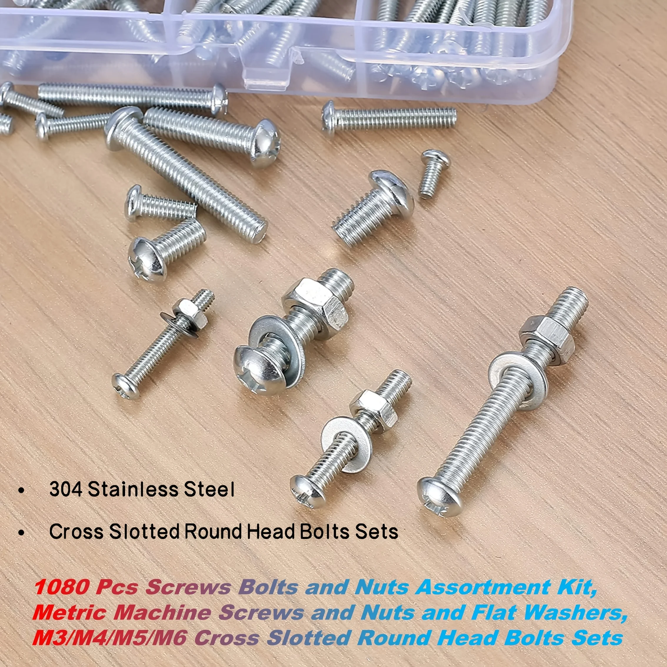 مجموعة متنوعة من مسامير وصواميل البراغي 1080 قطعة،...