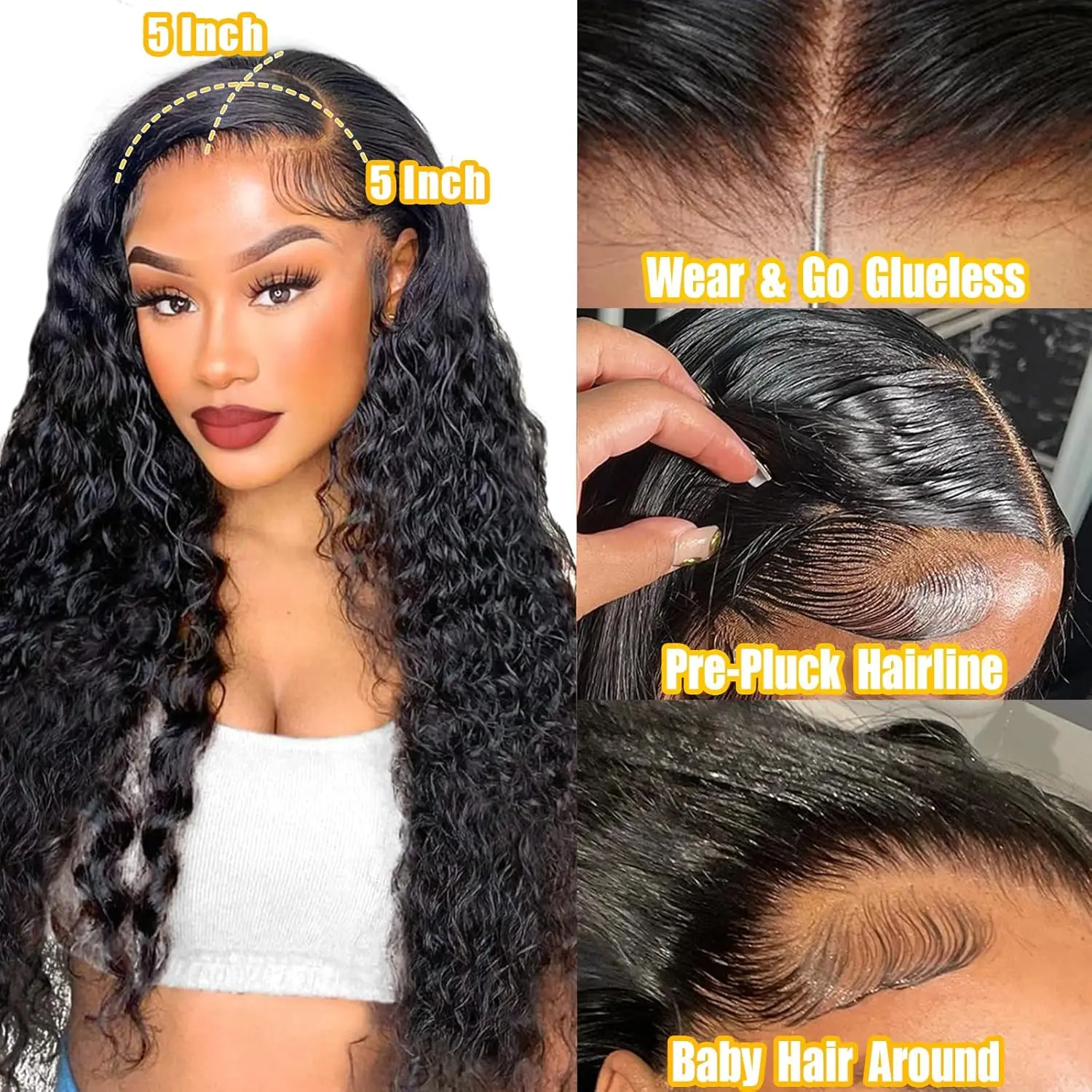 Deep Wave Lace Front Wigs Human Hair 200% Density Curly Lace Front Wig Human Hair 13x4 HD Transparent Glueless Lace Frontal Wigs