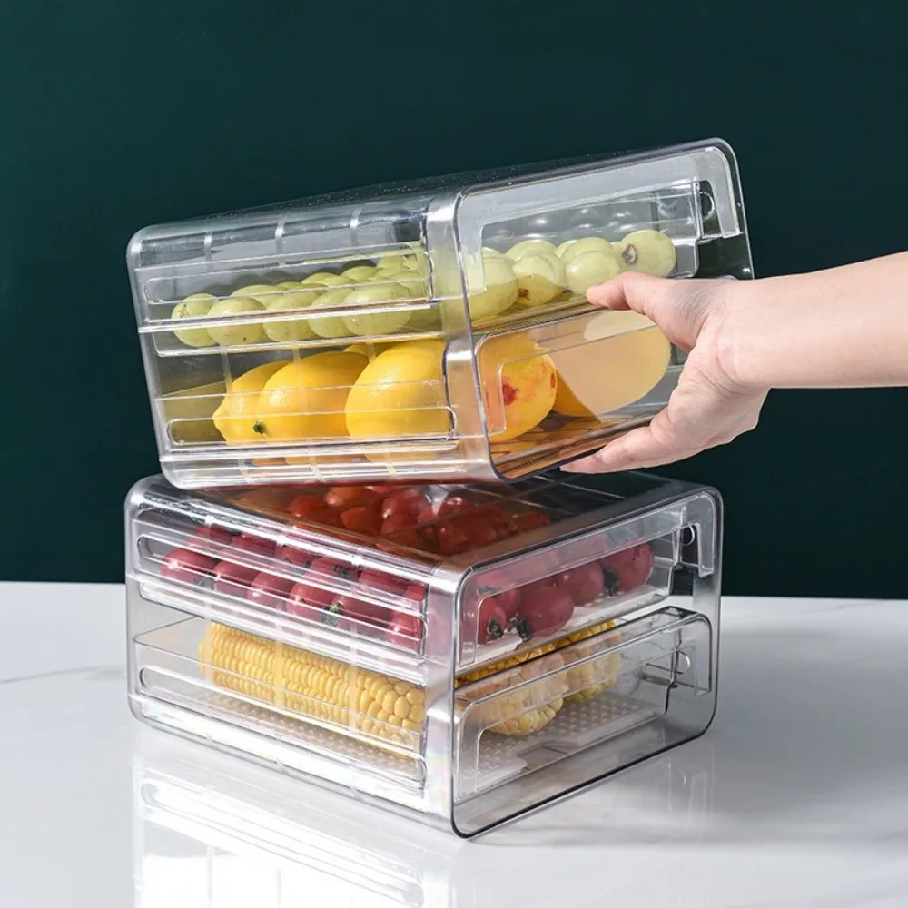 Cassetto impilabile per alimenti Contenitore per alimenti trasparente di grande capacità con vassoio di scarico salvaspazio riutilizzabile - immagine 2