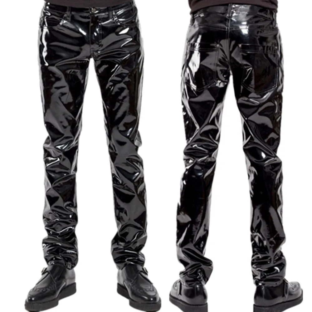 Shiny PVC Latex Trousers Men Motorcycle Mens Pants Fashion Faux Leather Riding Waterproof Motor Biker Male Street Pants