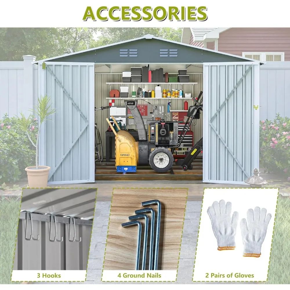 Description Picture 6 of item10 FT X 8 FT Outdoor Sheds  & Outdoor Storage Clearance, Metal Anti-Corrosion Utility Tool House, Waterproof Storage Garden Shed