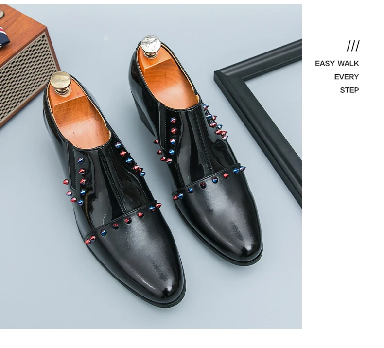 Stilvolle Herren-Kleiderschuhe mit Nieten, Übergröße 46, Slip-On-Leder, formelle Herrenschuhe, goldene Hochzeitsschuhe mit hohen Absätzen, Herren-Chaussure-M hommes – Detail 12