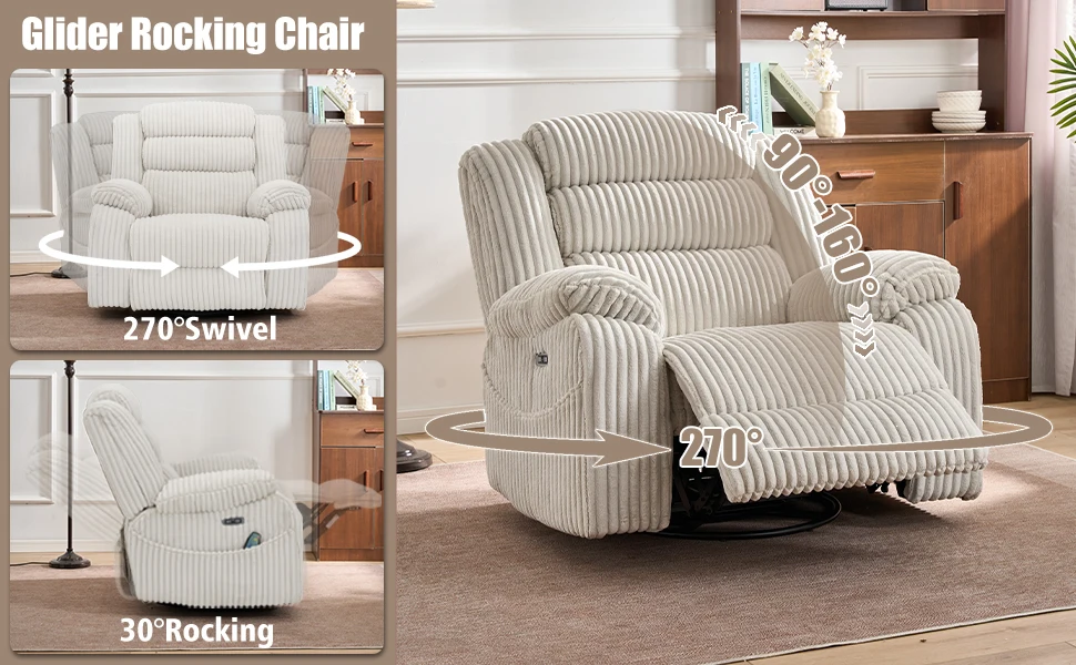 Electric Glider Rocking Chairs for living room, Nursery, White,grey