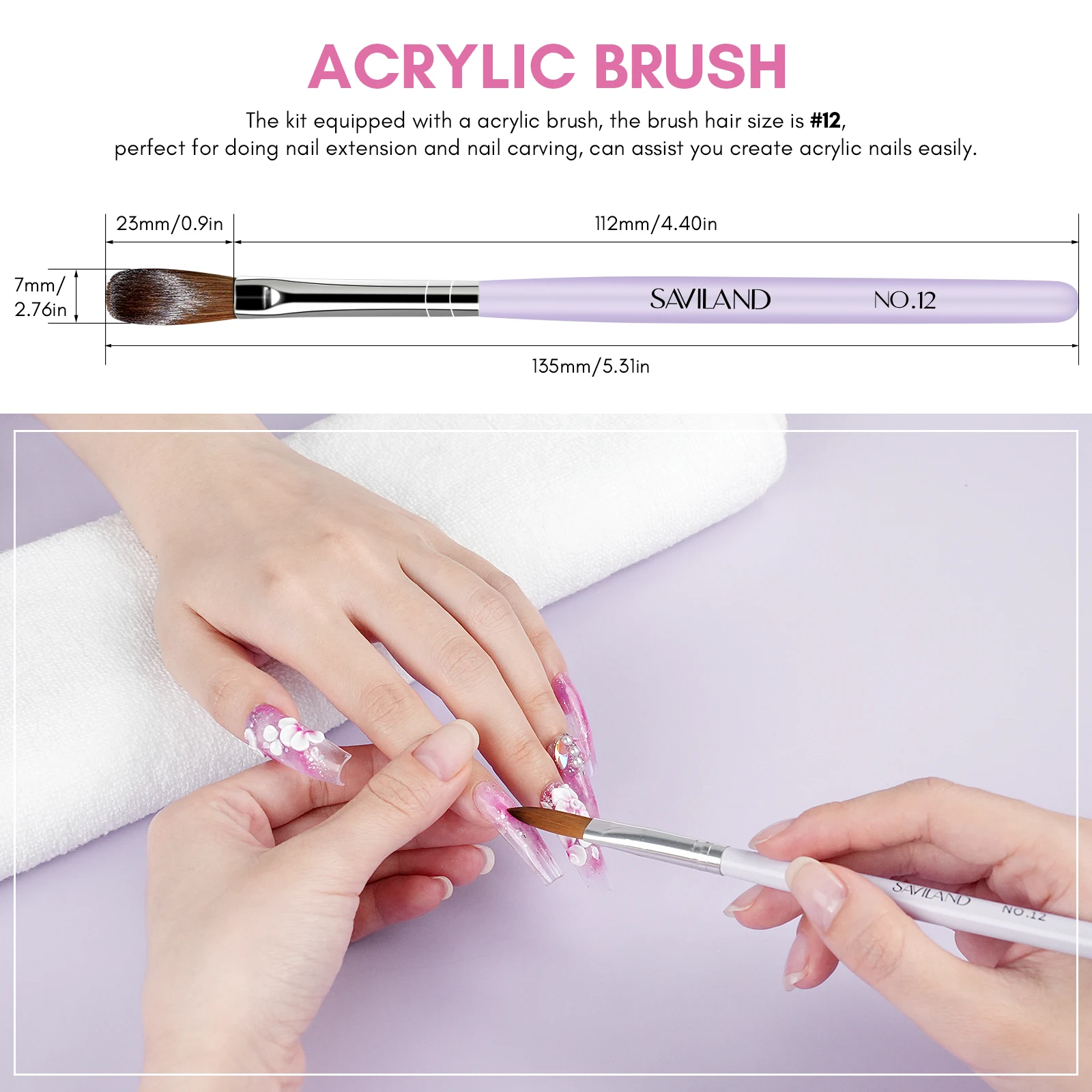 Saviland 120ML Monomer Acrylic Nail Liquid with Dehydrator and Non-acid PH Bond for Acrylic Powder Nails Extension Nail Brush 4