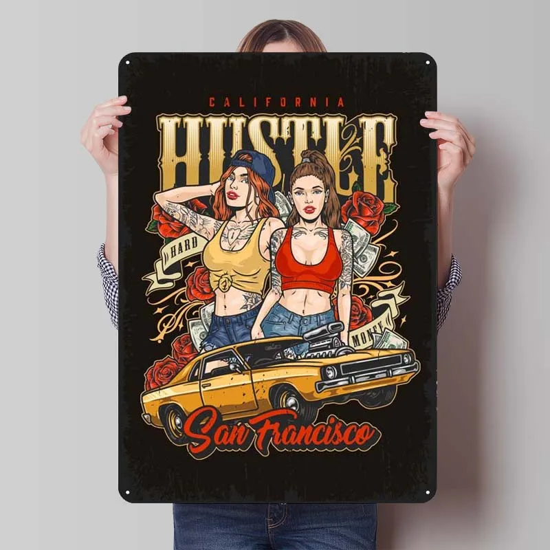 Жесткий Автомобильный знак от ржавчины для девушек, украшение для стен, винтажный постер для гостиной, ретро металлический жестяной знак для украшения стен, искусство