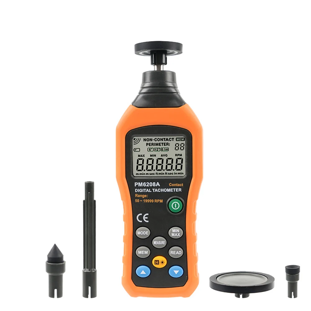 

Контактный Тахометр PM6208A, электронный тахометр, цифровой тахометр, 50 ~ 19999 ОБ/мин, цифровой контактный тахометр, тестовое измерение