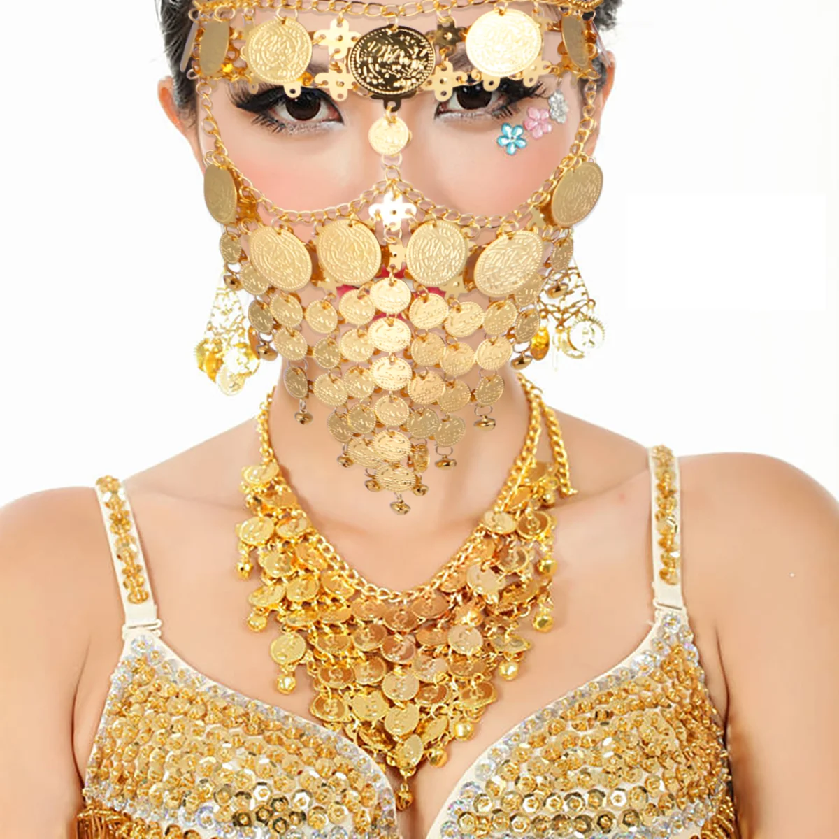 

Cover Face Metallic Veil Miss Hair Mask Sequin Crown Headband Jewelry for Prom Cosplay