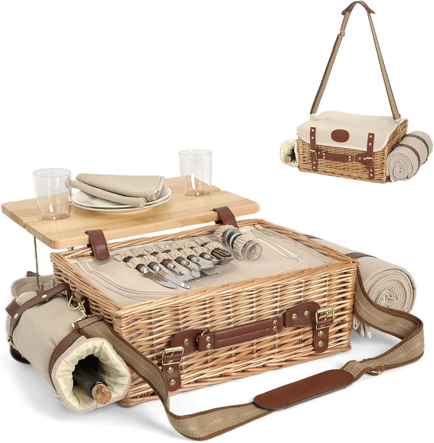 2-Person Wicker Picnic Basket Set 1