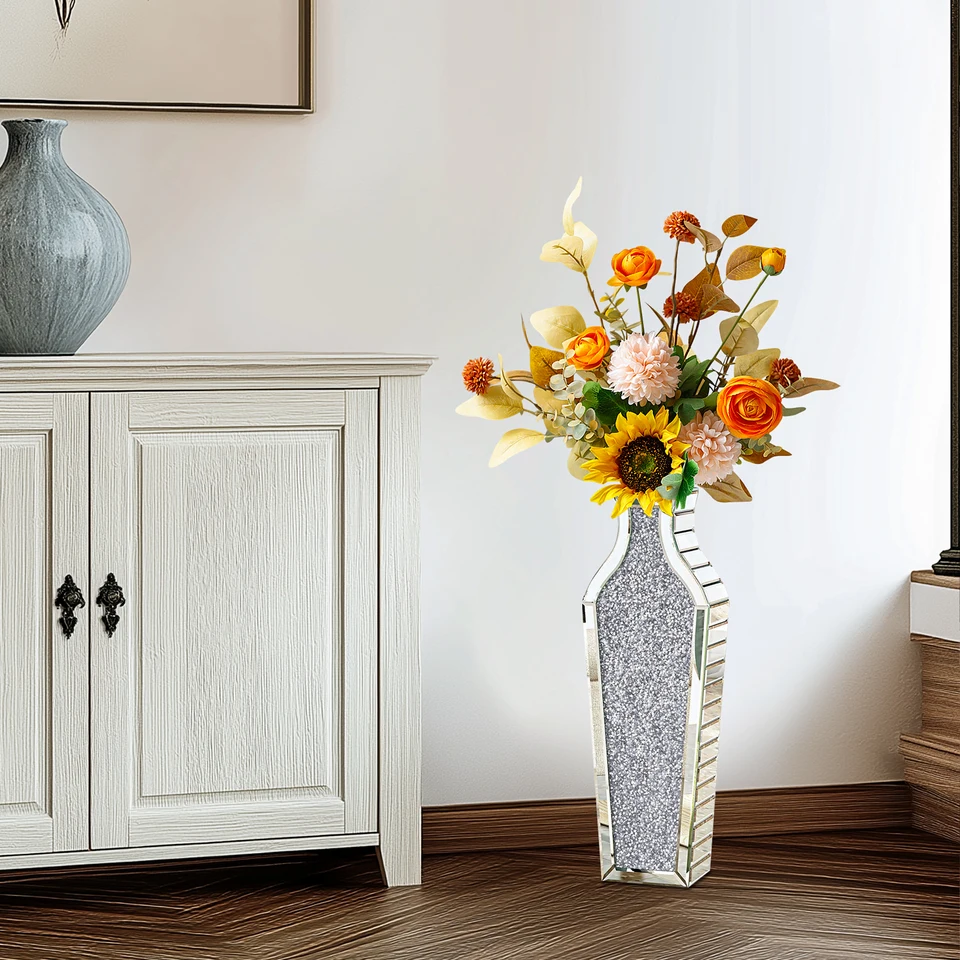 Stylish Crushed Diamond Mirrored Floor Vase