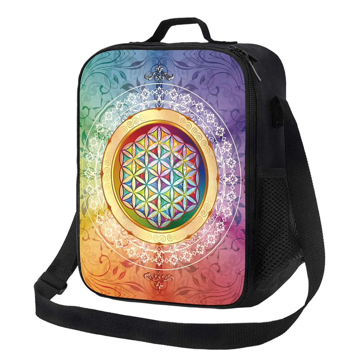 

Romantic Flower Of Life Insulated Lunch Bags for Sacred Geometry Portable Cooler Thermal Food Bento Box Outdoor Camping Travel