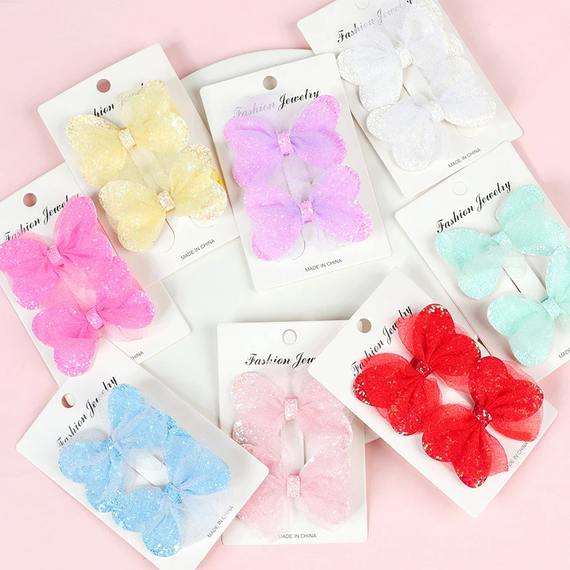 

Детская заколка-бабочка новинка двойная однотонная заколка-бабочка с сеткой и блестками