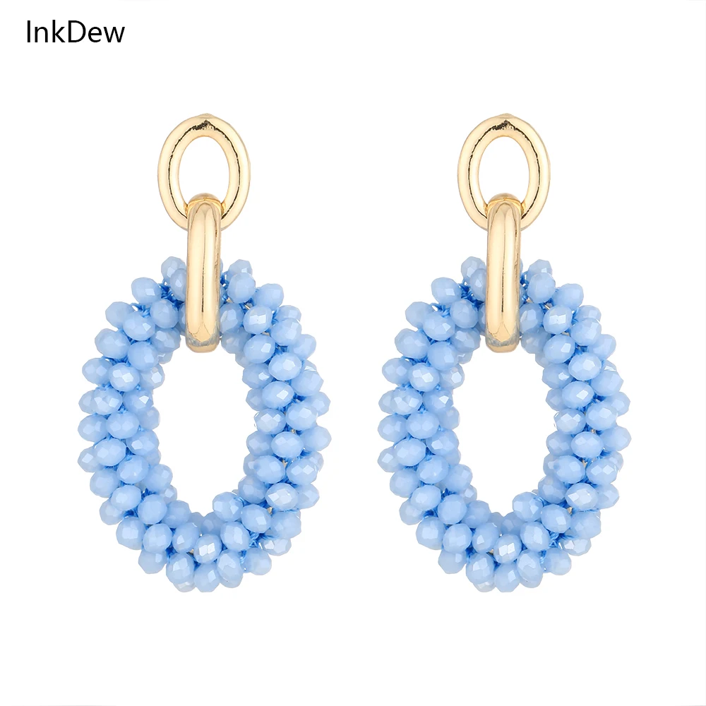 

INKDEW Oval Drop Earrings Chain Ear Handmade Crystal Beads Earrings For Women Jewelry Big Long Earrings Fashion Jewelry Gift