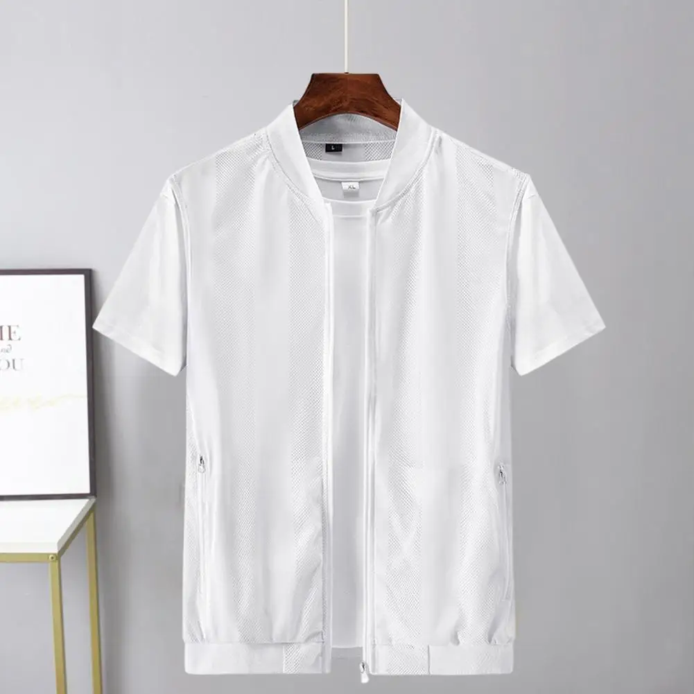 Description Picture 6 of itemBaseball Collar Sleeveless Pockets Zipper Placket Fishing Vest Summer Men Mesh Hollow Waistcoat