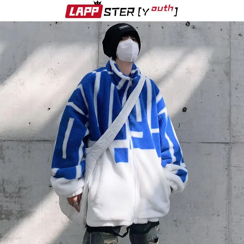 

LAPPSTER-Youth Y2k Winter Fleece Fluffy Jacket Streetwear Harajuku Fuzzy Zipper Coat 2023 Oversize Lightweight Japanese Jacket