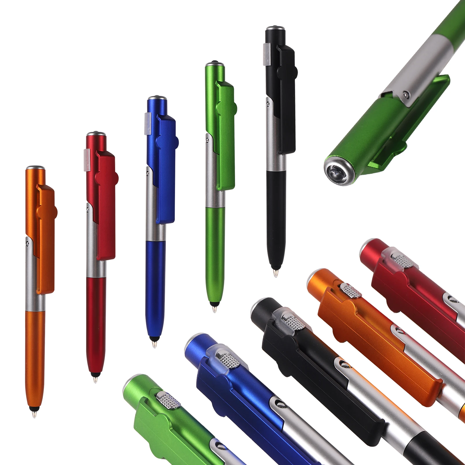 4-in-1 Foldable Ballpoint Pen Stylus Flashlight Cellphone Supporter Night Read Writing Pencil Office School Student Stationery