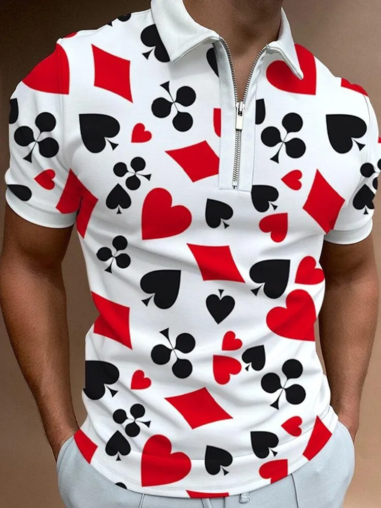  Red Bandana Pattern Mens Casual Polo Shirt Short Sleeve  Zippered Golf Slim Fit Tee Top : Sports & Outdoors