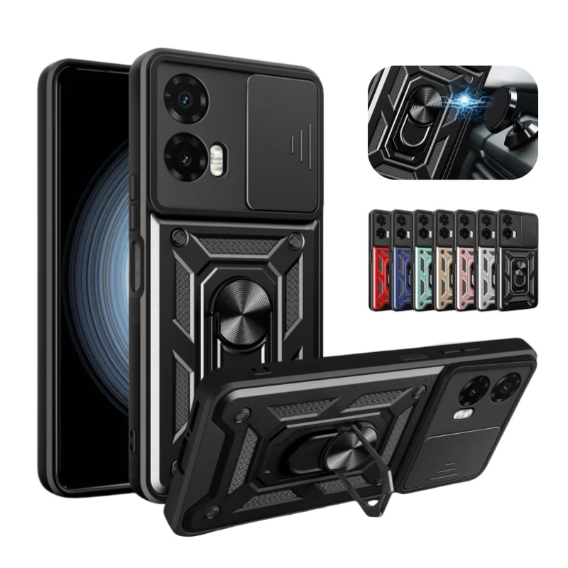 Armor Shockproof Phone Case with Slide Camera Cover and Magnetic Ring Stand