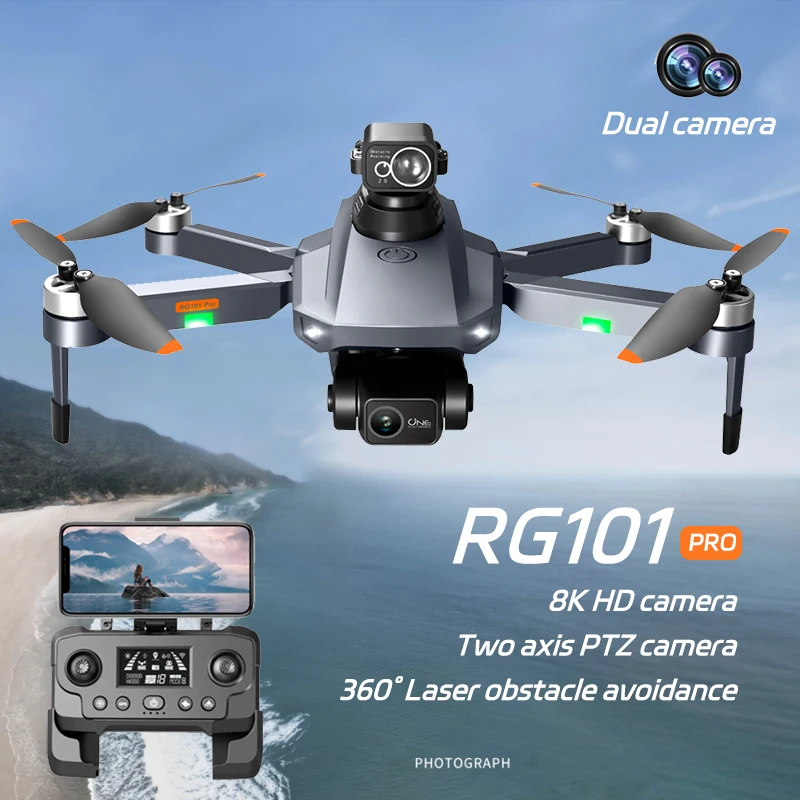Drone RG101 Pro GPS 8K HD Double Caméra Moteur Sans Balais Évitement Obstacles Pliable RC