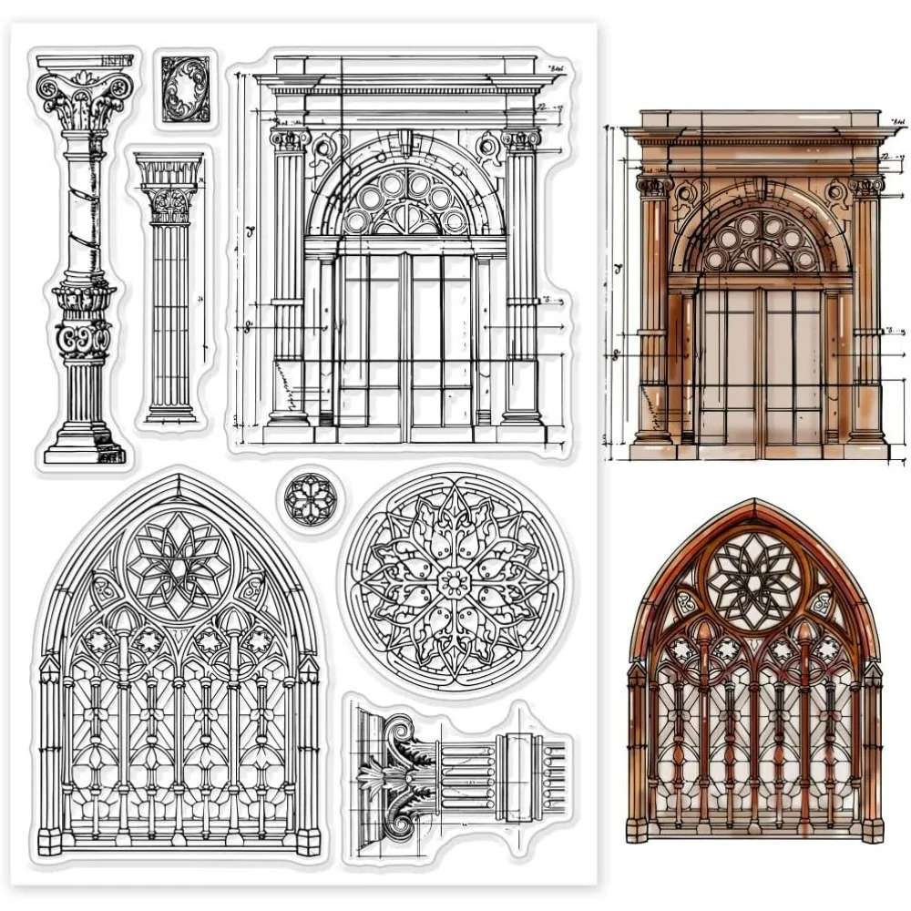 Vintage Architectural Clear Stamps Windows Background Silicone Clear Stamp Seals Pillars Transparent Stamps DIY Scrapbooking clear stamps clear rubber stamps