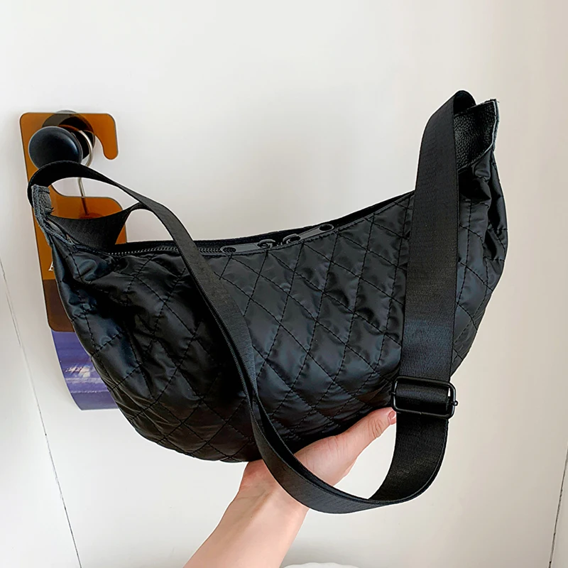 

Black Large Capacity Women's Bag Half Moon Lattice Crossbody Shoulder Bags Ladies Designer Casual Handbag Hobos Sac A Main New