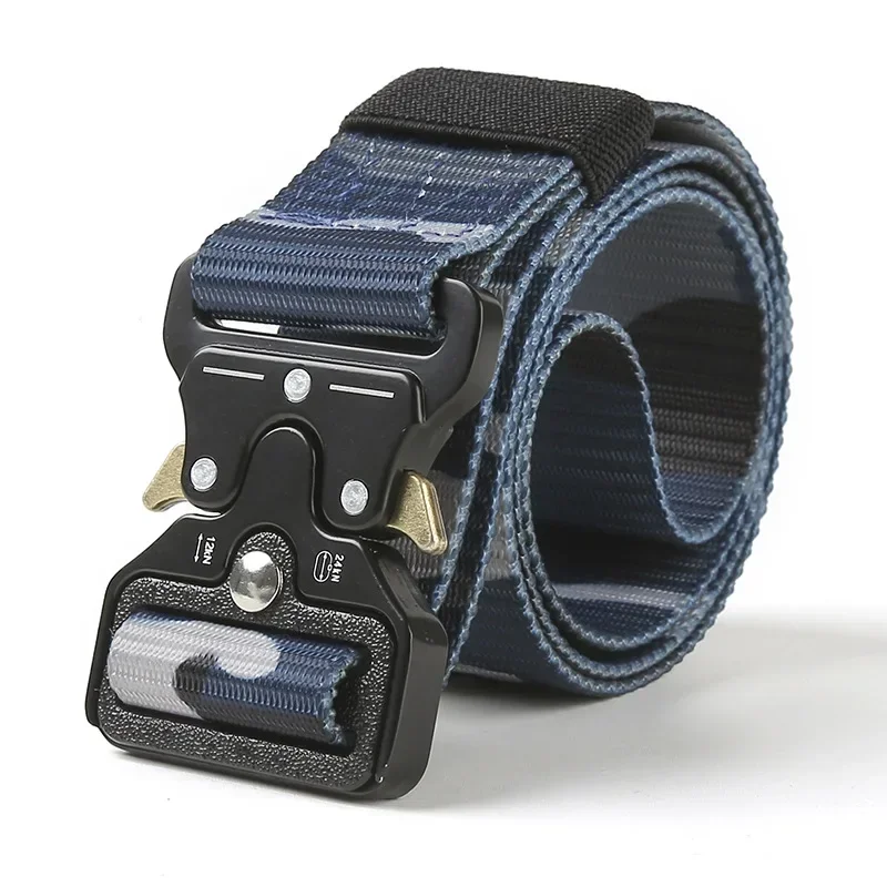 Men Army Tactical Belt Webbing Adjustable Military Style Nylon Canvas Outdoor Special Forces Camouflage Belts Navy Metal Buckle