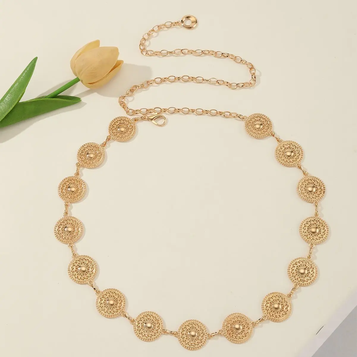 Hollow Out Round Waist Chain Bohemian belt for women Boho Hollow Out Round Chain Belts Classic Metal Waist Chain  main image 2