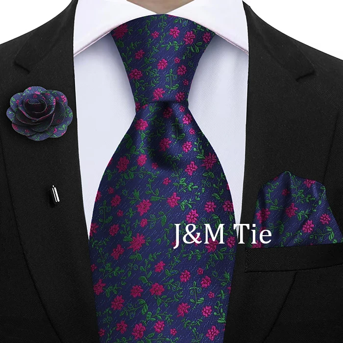 Peacock Blue Floral Print 2-Piece Tie & Pocket Square Set for Men Wedding Business Casual Stylish Accessories