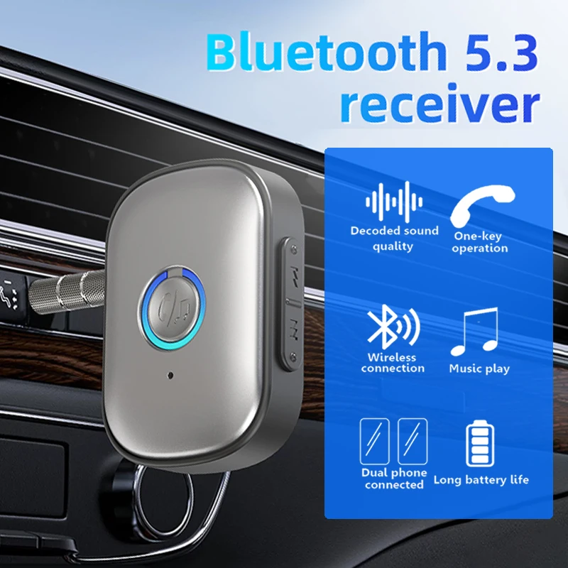 

Car Bluetooth 5.3 AUX Adapter Noise Reduction 3.5mm Jack Stereo Wireless Audio Receiver with Microphone for Amplifier Speaker