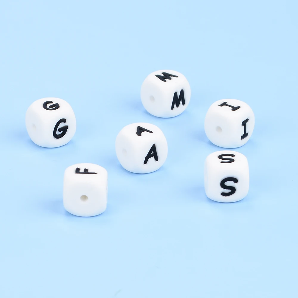 LOFCA 12 mm 40 Stück Lebensmittelqualität Silikon Babyzähne Perlen Schnullerkette BPA-frei Lose Kauen Alphabet Perlen für personalisierte Namen DIY – Detail 16
