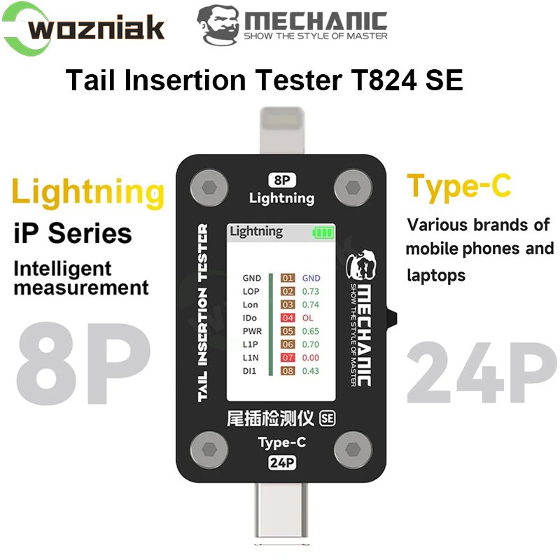 Mechanic T824 SE Mobile Phone Tail Plug Testing Non Dismantling High-Precision for Lightning/Type-C Fault Detection Instrument