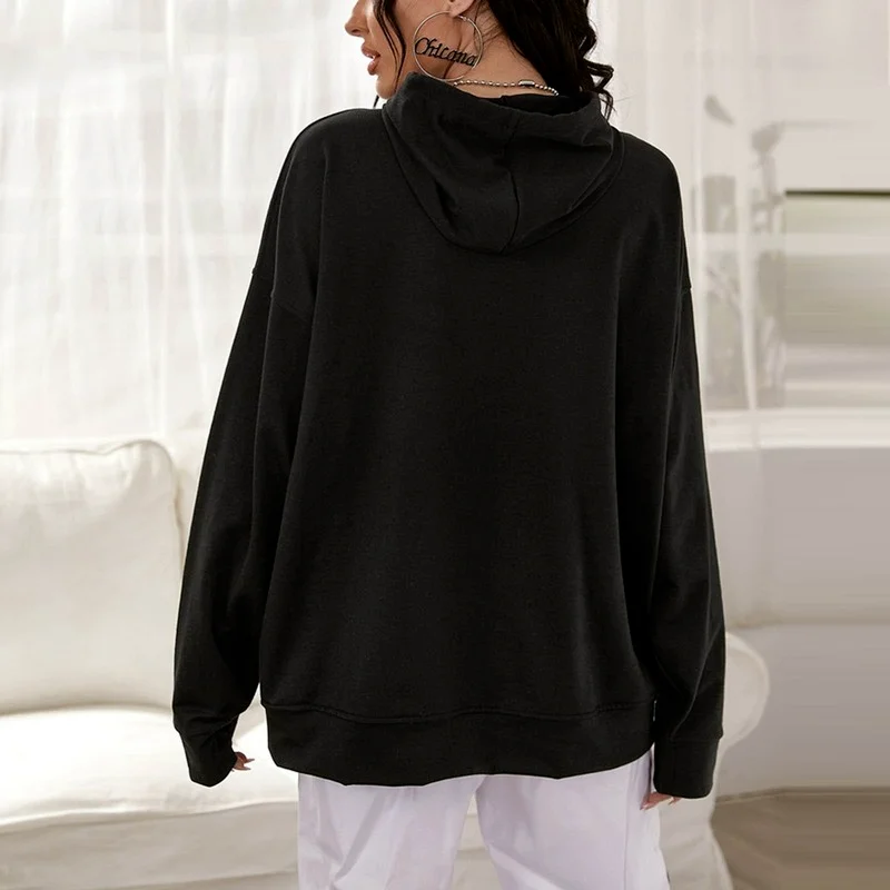 Women Loose Big Pocket Drawstring Hooded Pullovers Sport Leisure Warm Spring Autumn Hoodies Butterfly Printed Casual Sweatshirts
