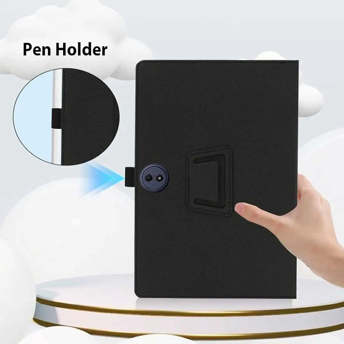 Premium PU Leather Folding Case with Pen Holder and Wrist Strap