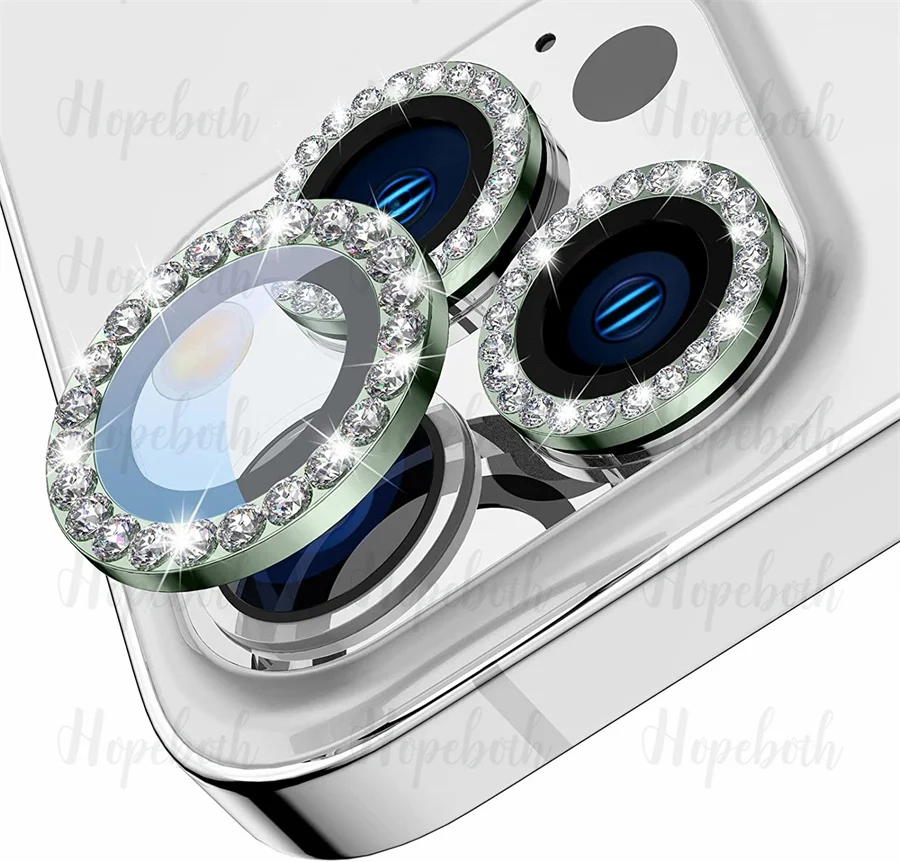 100 Stück Glitzer-Diamant-Kameraobjektivschutz für iPhone16 11 14 15 Pro Max 13 12 Pro 9H gehärtetes Glas Displayschutzfolie – Detail 14